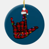 Pride ASL Merry Kerstgebarentaal Rood Geplakt Keramisch Ornament (Achterkant)