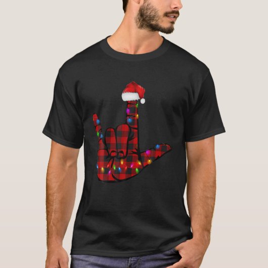 Pride ASL Merry Kerstgebarentaal Rood Geplakt T-shirt (Voorkant)