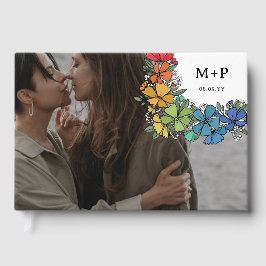 Pride Bloemen Monogram Foto LGBTQ Bruiloft Gastenboek