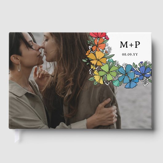 Pride Bloemen Monogram Foto LGBTQ Bruiloft Gastenboek (Voorkant)