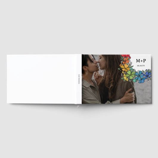 Pride Bloemen Monogram Foto LGBTQ Bruiloft Gastenboek (Volledig)