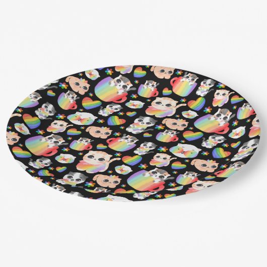 Pride cat and rainbow hearts seamless pattern papieren bordje (Gekanteld)