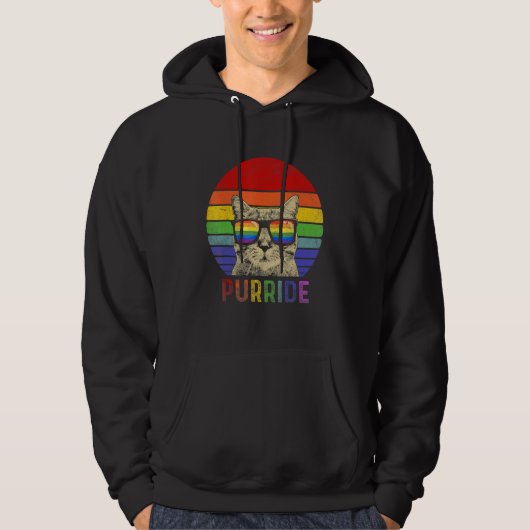 Pride Cat Purride Gay LGBTQ Rainbow Flag Retro Sty Hoodie (Voorkant)
