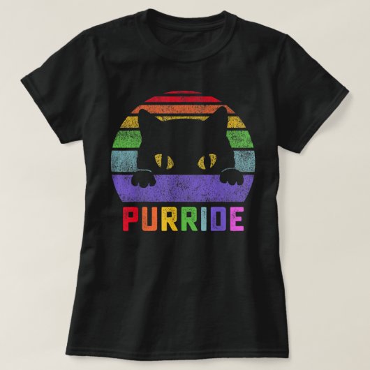 Pride Cat Purride Gay LGBTQ Rainbow Flag Retro Sty T-shirt (Design voorkant)