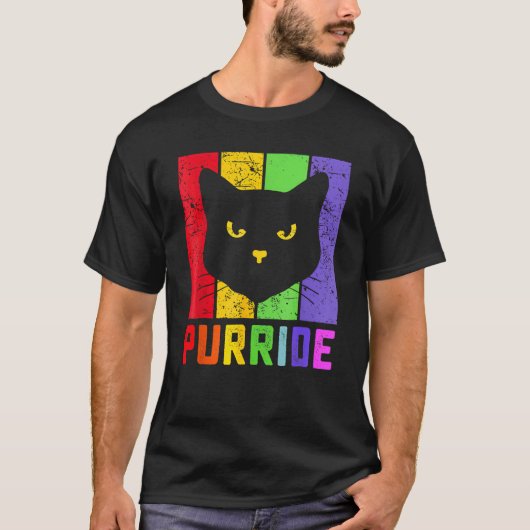 Pride Cat Purride Gay LGBTQ Rainbow Flag Retro Sty T-shirt (Voorkant)
