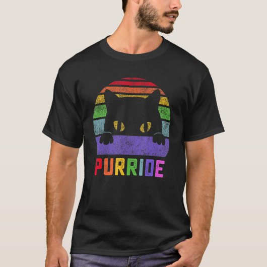 Pride Cat Purride Gay Lgbtq Rainbow Flag Retro Sty T-shirt (Voorkant)