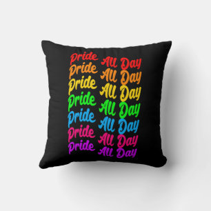 Pride de hele dag regenboog kleuren LGBTQ + Kussen