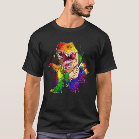 Pride Dinosaur LGBT Gay Lesbian Transgender Trans T-shirt (Voorkant)