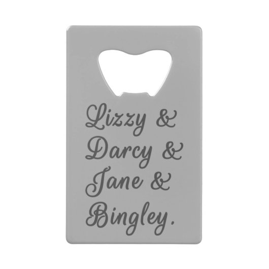 Pride en Prejudice-paren I Creditkaart Flessenopener (Voorkant)