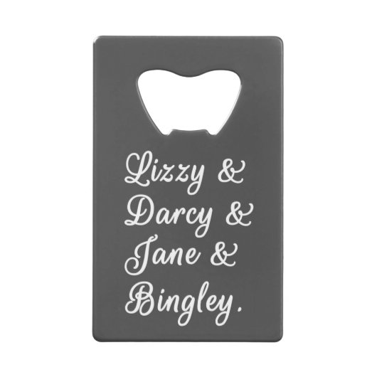 Pride en Prejudice-paren II Creditkaart Flessenopener (Voorkant)
