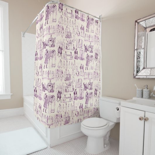 Pride en Prejudice Toile in Plum op perzik Douchegordijn (In situ)