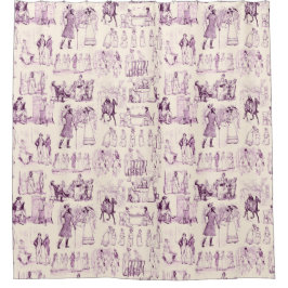 Pride en Prejudice  Toile in Plum op perzik Douchegordijn