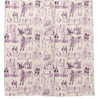 Pride en Prejudice Toile in Plum op perzik Douchegordijn