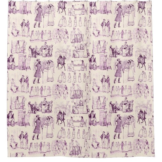 Pride en Prejudice Toile in Plum op perzik Douchegordijn (Voorkant)