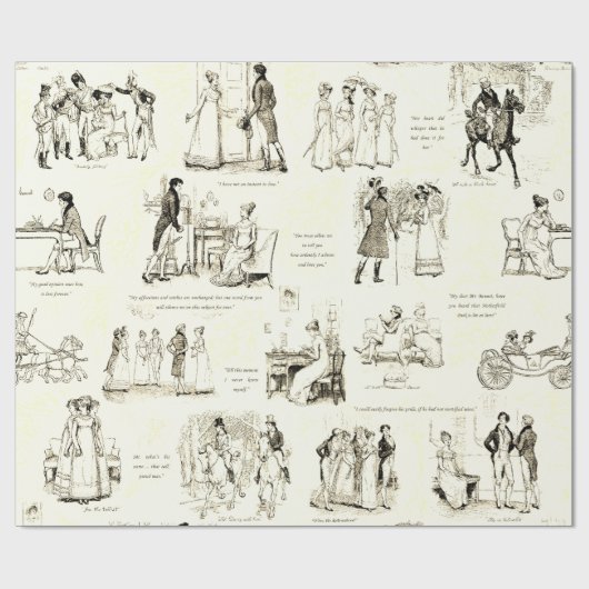 Pride en Vooroordelen Beige Sepia Toile Quotes Cadeaupapier (Vlak)