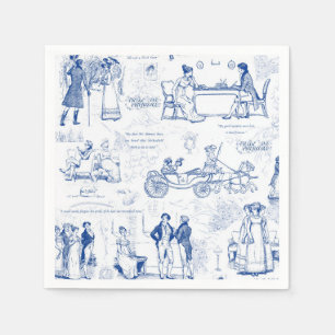 Pride en Vooroordelen Blauw Toile Citaten Illustra Servet