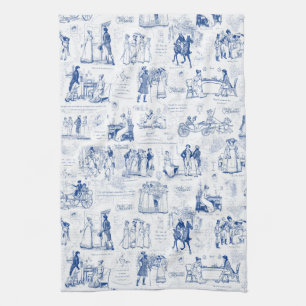 Pride en Vooroordelen Blauw Toile Citaten Illustra Theedoek