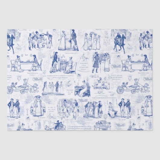 Pride en Vooroordelen Blauw Toile Citaten Illustra Tissuepapier (Voorkant)