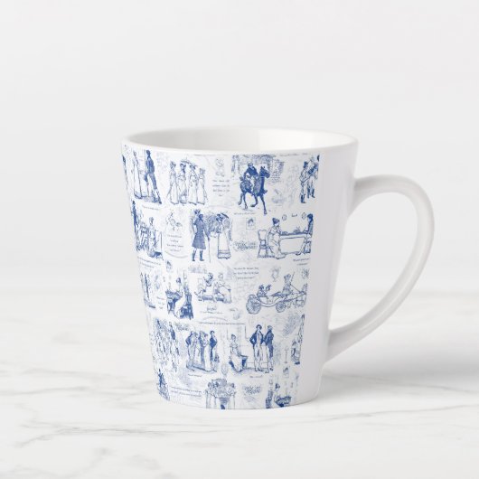 Pride en vooroordelen Blue Toile Quotes Latte Mok (Rechts)