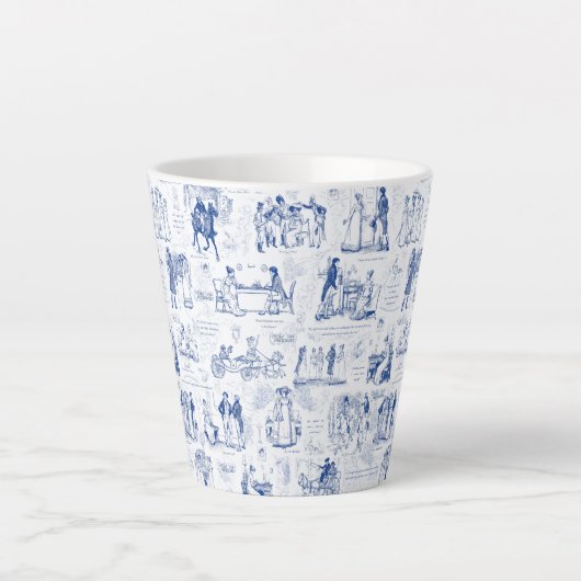 Pride en vooroordelen Blue Toile Quotes Latte Mok (Voorkant)