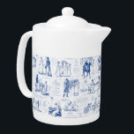 Pride en vooroordelen Blue Toile Quotes Theepot<br><div class="desc">Illustraties uit 1894 van Pride and Prejudice van Jane Austen met memorabele citaten in monochroom blauw-wit-stijl,  voor de liefhebbers van het boek,  Mr. Darcy en Regency tijdperk romance.</div>