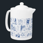 Pride en vooroordelen Blue Toile Quotes Theepot<br><div class="desc">Illustraties uit 1894 van Pride and Prejudice van Jane Austen met memorabele citaten in monochroom blauw-wit-stijl,  voor de liefhebbers van het boek,  Mr. Darcy en Regency tijdperk romance.</div>