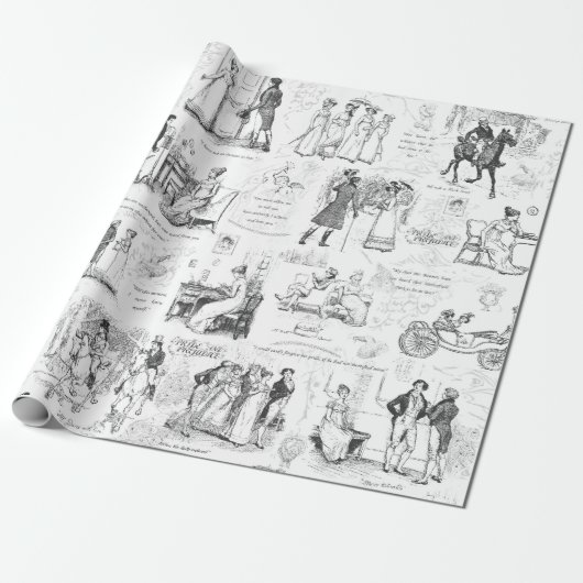 Pride en Vooroordelen Grijs Werktuig Citaten Illus Cadeaupapier (Uitgerold)
