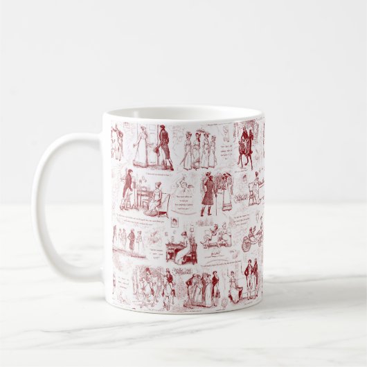Pride en vooroordelen Red Toile Quotes Koffiemok (Links)