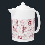 Pride en vooroordelen Red Toile Quotes Theepot<br><div class="desc">Illustraties uit 1894 van Pride and Prejudice van Jane Austen met memorabele citaten in monochroom rood-wit-stijl,  voor de liefhebbers van het boek,  Mr. Darcy en Regency tijdperk romance.</div>