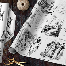 Pride en Vooroordelen Zwart Wit Toile Quotes Cadeaupapier