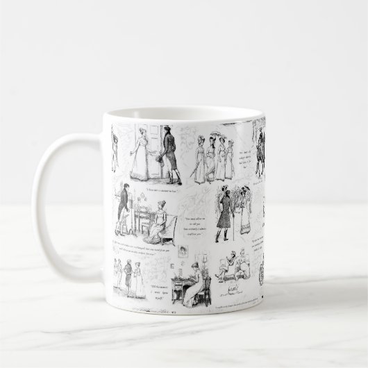 Pride en Vooroordelen Zwart Wit Toile Quotes Koffiemok (Links)
