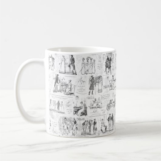 Pride en Vooroordelen Zwart Wit Toile Quotes Koffiemok (Links)