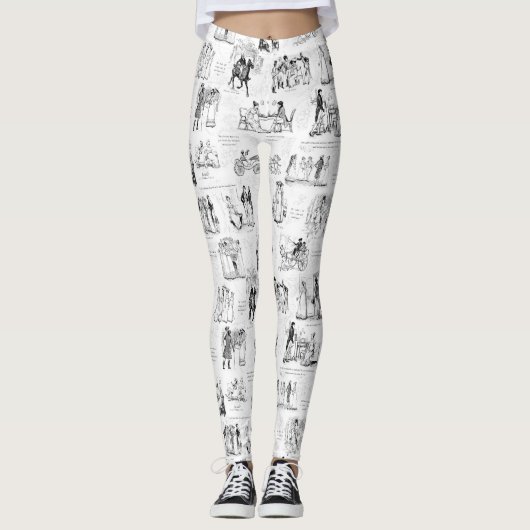 Pride en Vooroordelen Zwart Wit Toile Quotes Leggings (Voorkant)