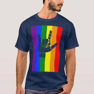 Pride Flag and Love Sign ASL I love you LGB Gift T-shirt