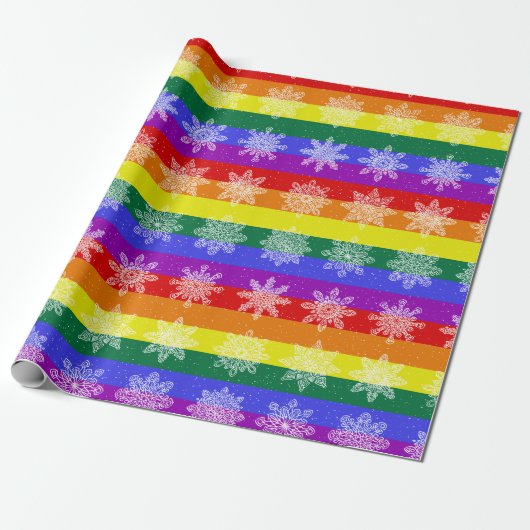 Pride Flag Kerstmis Snowflake Cadeaupapier (Uitgerold)