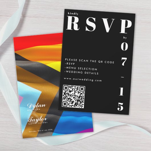 Pride Flag Typografie Huwelijks RSVP QR Code Kaart