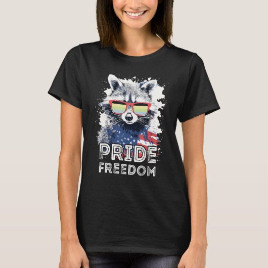 Pride Freedom  Raccoon Cassgender Sunglasses Flag T-shirt (Voorkant)