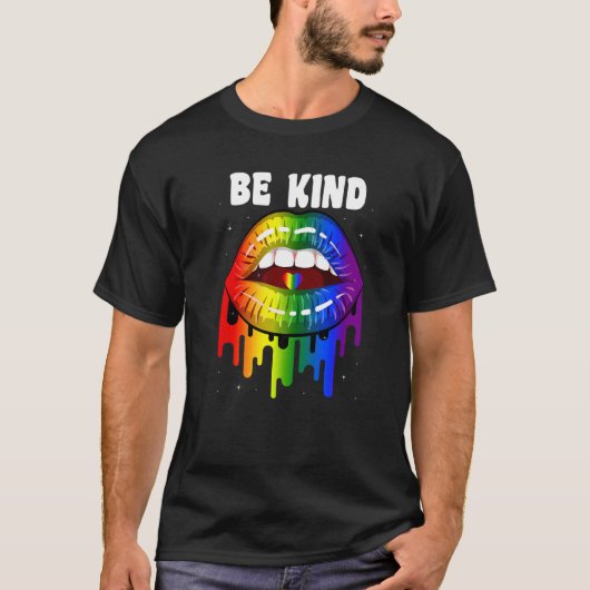Pride Gay Be Kind Lesbian Lgbt Rainbow Lips Graphi T-shirt (Voorkant)
