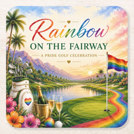 Pride Golf Regenboog op de Fairway Viering Kartonnen Onderzetters (Voorkant)