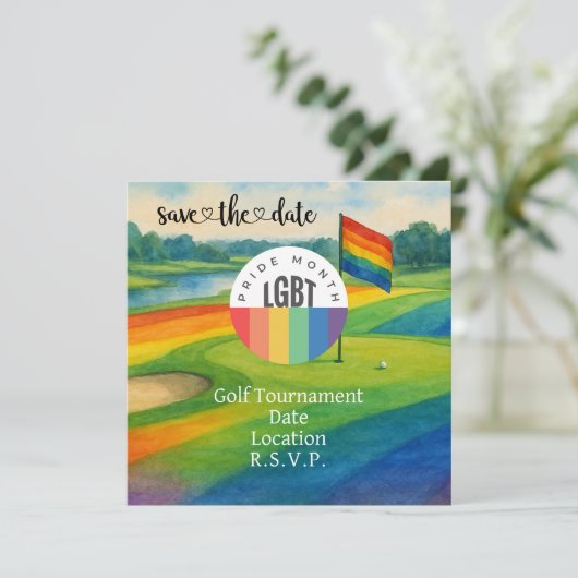 Pride golfbaan toernooi voor golfers save the date (Staand voorkant)