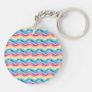 Pride golvende regenboog strepen patroon tweezijdi sleutelhanger
