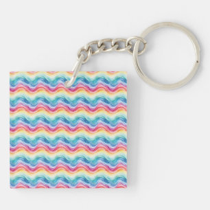 Pride golvende regenboogstrepenpatroon tweezijdig sleutelhanger
