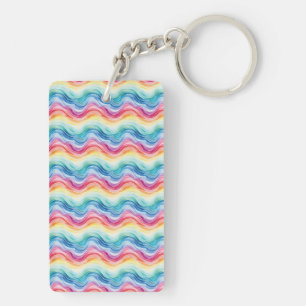 Pride golvende regenboogstrepenpatroon tweezijdig sleutelhanger
