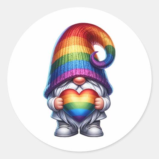Pride Heart Gnome Ronde Sticker (Voorkant)