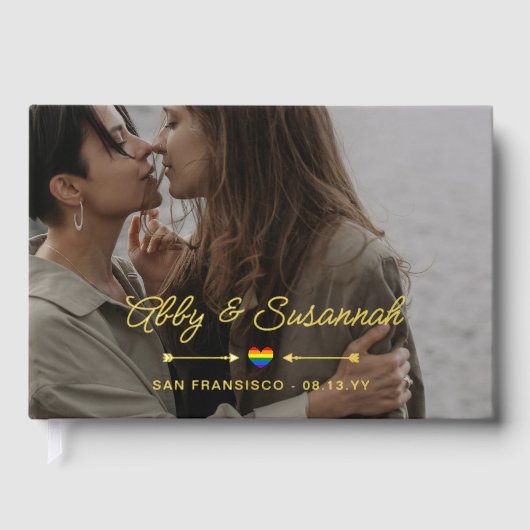 Pride Heart Gouden Pijlen Foto LGBTQ Wedding Gastenboek (Voorkant)