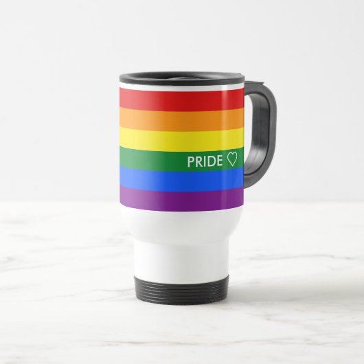 Pride Heart LGBT 6-Stripe regenboogvlag Reisbeker (Voorkant rechts)