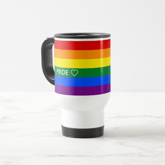 Pride Heart LGBT 6-Stripe regenboogvlag Reisbeker (Voorkant links)