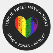 Pride Heart Love is Sweet LGBT Weddenschap Ronde Sticker (Voorkant)