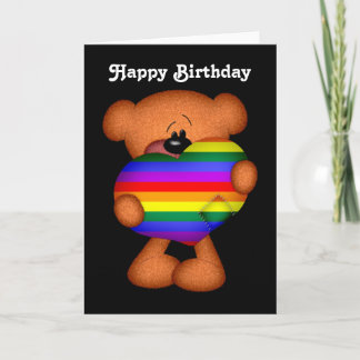 Pride Heart Teddy Bear Happy Birthday Kaart