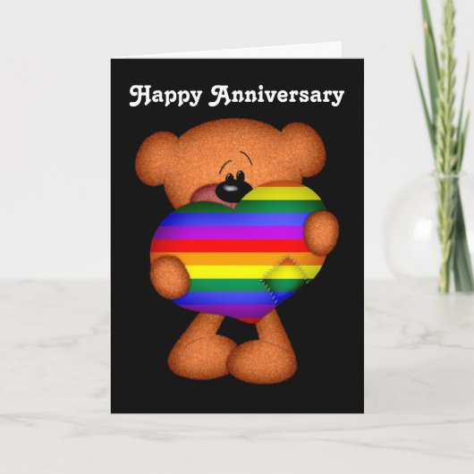 Pride Heart Teddy Bear Happy Jubileum Kaart (Voorkant)